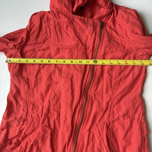 EILEEN FISHER Orange Red Lory Rumpled Cotton Steel Hooded Jacket Small Lagenlook - Picture 9 of 13